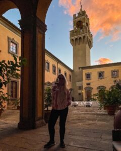 Drinking wine at Castello di Montefugoni in Montespertoli in Italy