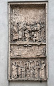 Tomb slabs on the exterior of the Faruenkirche in Munich