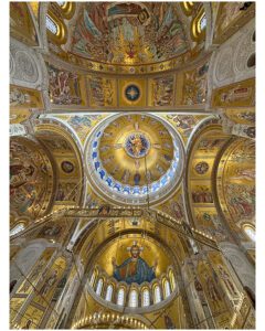 Looking up inside the Saint Sava Temple in Sarajevo
