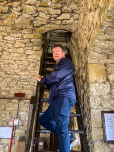 Climbing up the San Marino tower.