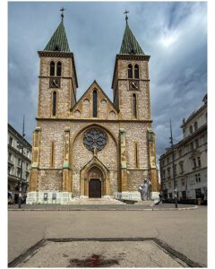 Sarajevo Roses in front of Church