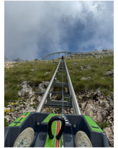 Riding the sitting roller coaster.