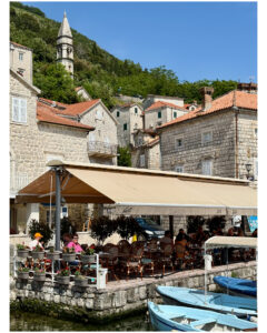 Relaxing and enjoying a beer on the Bay of Kotor.