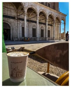 Coffee in the shadow of The Grand Mosque