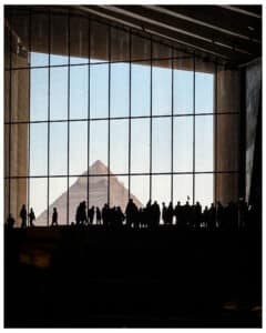 The Great Pyramid from inside the Grand Egyptian Museum