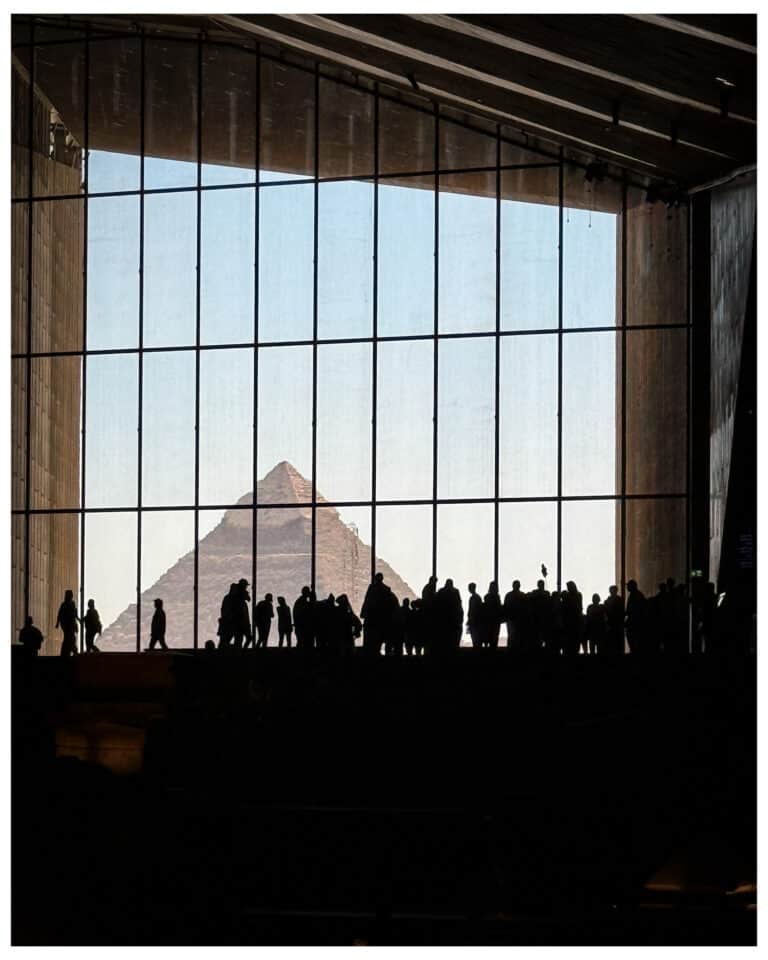 The Great Pyramid from inside the Grand Egyptian Museum